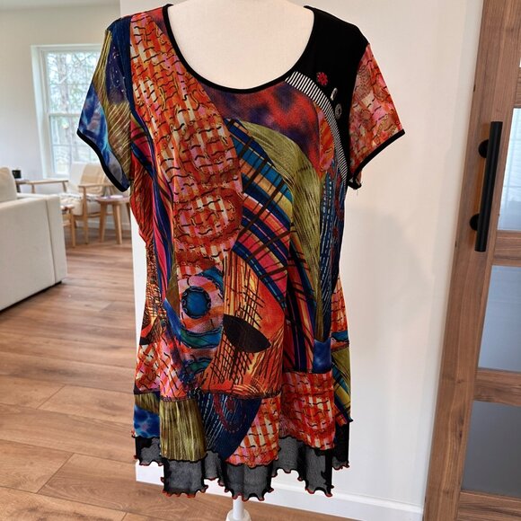 Bali XXL Multicolor Abstract Art to Wear Shirt Tunic Top Eclectic Maximalist 2XL - Picture 1 of 8